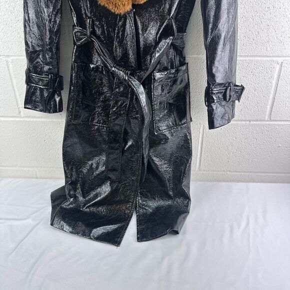 Nastygal Falling Fur You Faux Fur Trench Coat, Black, Size 2, XS - Picture 4 of 15